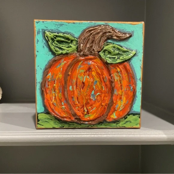 🔴TEXTURED PUMPKIN PAINTING🔴ORIGINAL ART🔴 - Picture 2 of 7